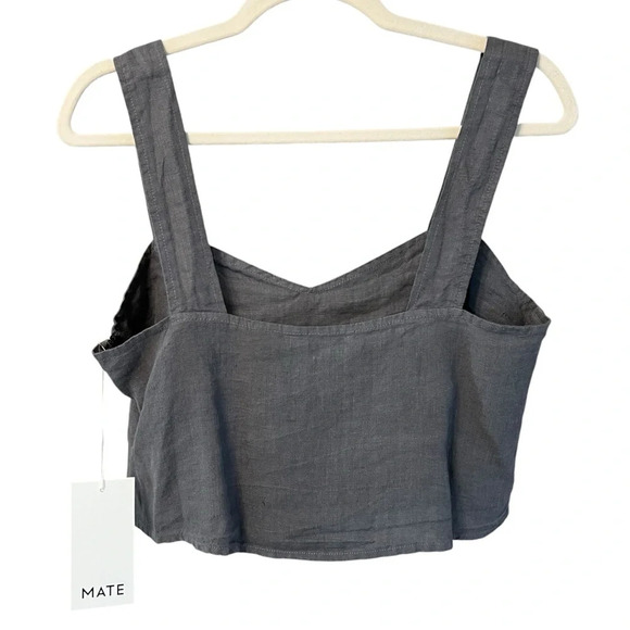 Mate the Label Coco Linen Crop Top Dark Slate Grey Small NWT Beach Minimalist - Picture 3 of 4
